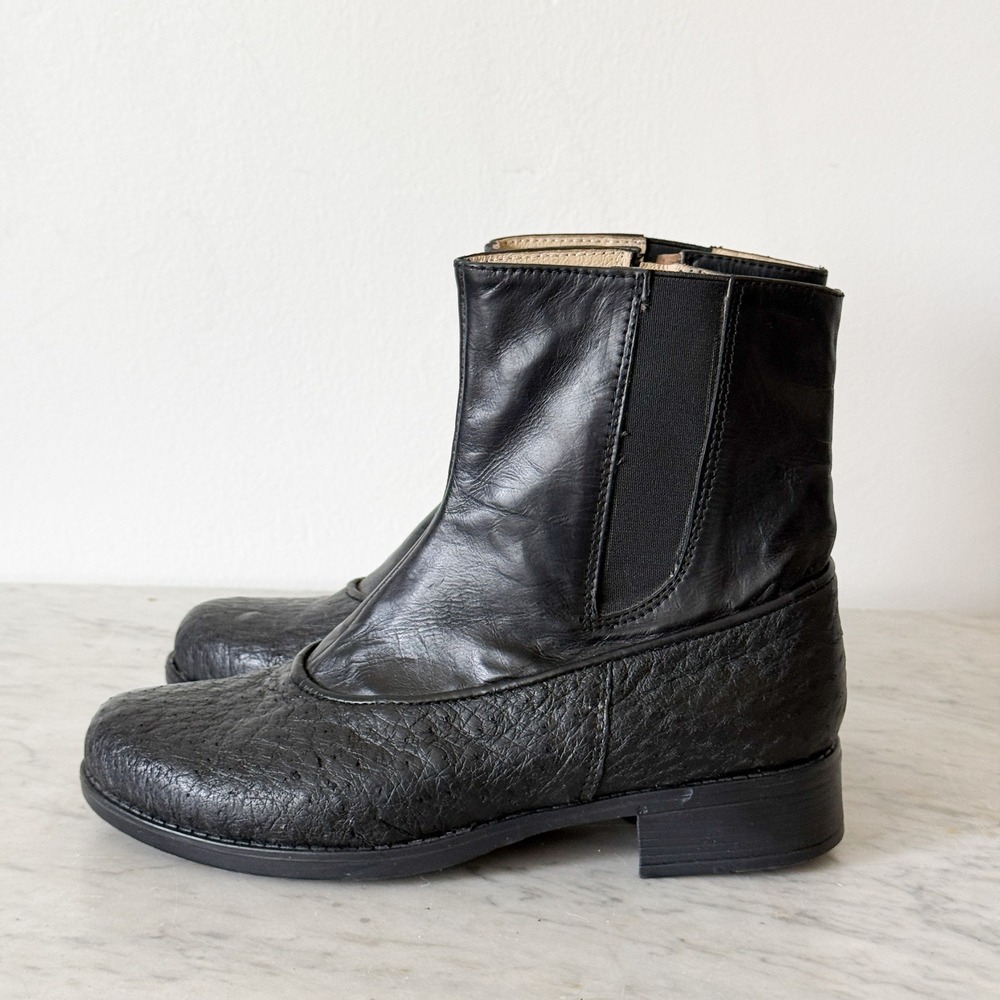 Zara Basic Black Faux Leather Ankle Boots Low Heel Round Toe Womens Size 7.5